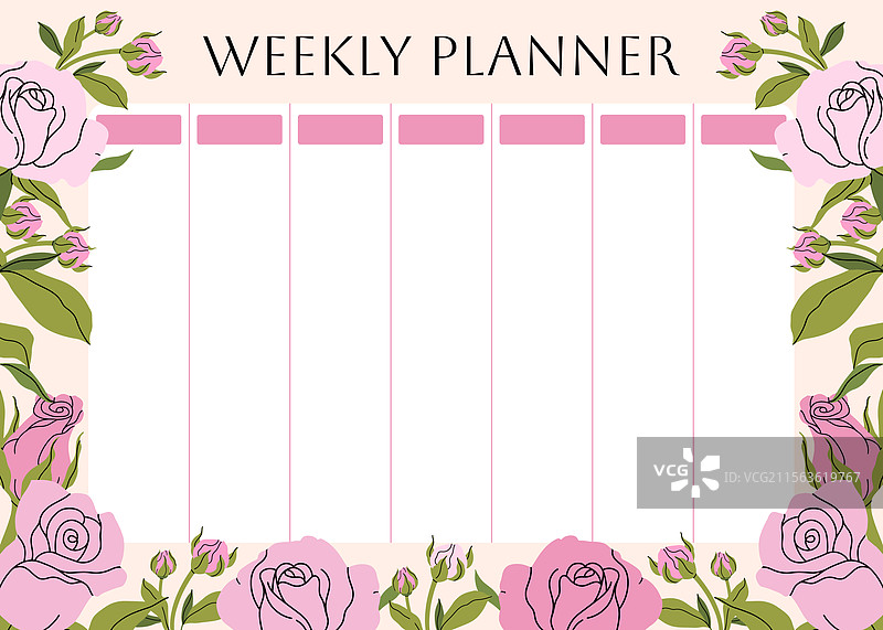 带有花卉图案的粉色周计划表图片素材