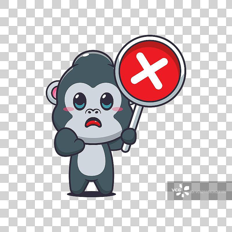 错误标志的猩猩吉祥物卡通角色图片素材