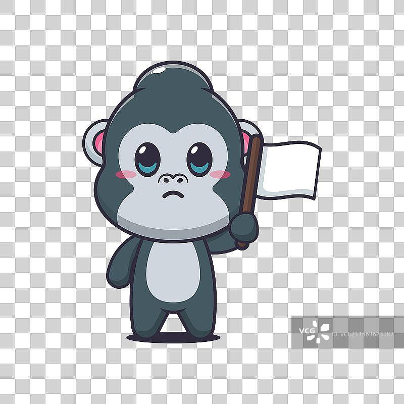 拿着白旗的猩猩吉祥物卡通角色图片素材