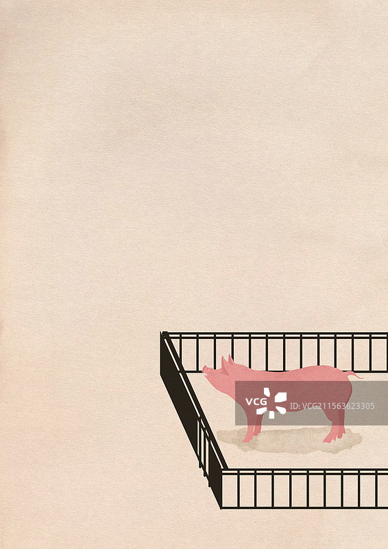 猪圈养殖养猪牲畜猪肉围栏栏杆养猪场生命生态乡村振兴元素插画图片素材