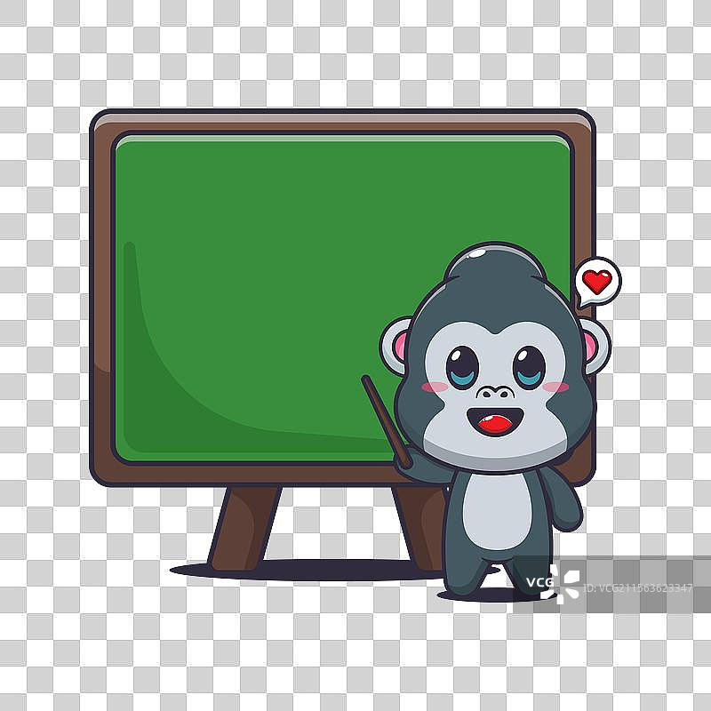 黑板上的大猩猩吉祥物卡通角色图片素材