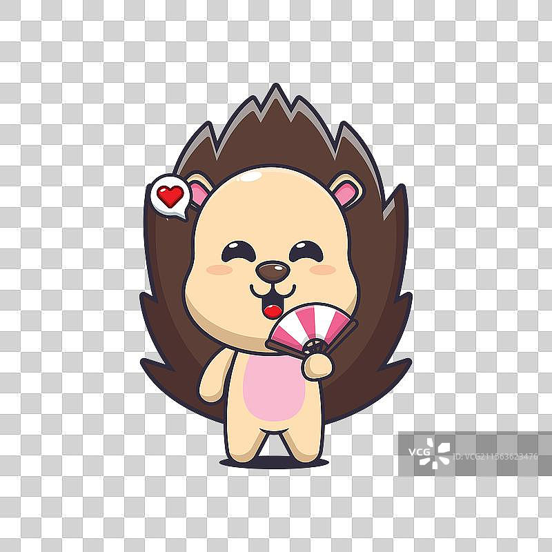 手持扇子的刺猬吉祥物卡通角色图片素材