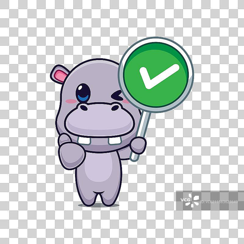 正确标志的河马吉祥物卡通角色图片素材