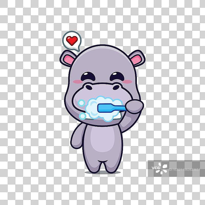 河马吉祥物卡通角色在刷牙图片素材