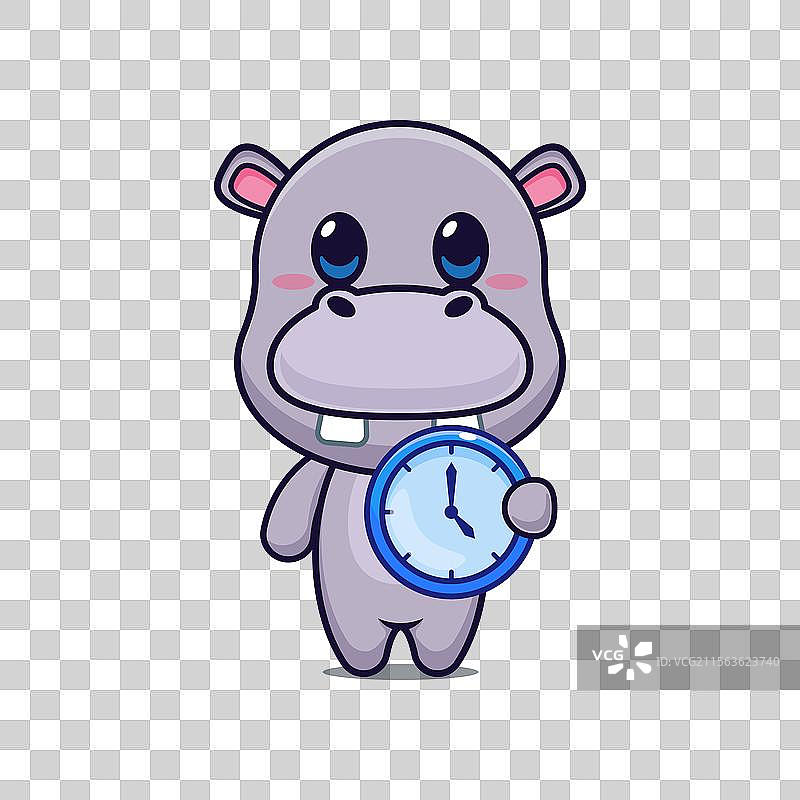 带时钟的河马吉祥物卡通角色图片素材