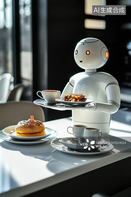 【AI数字艺术】AI餐饮服务机器人工作场景图片素材