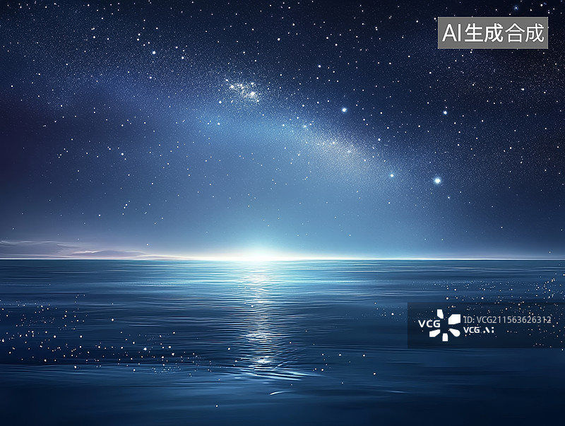 【AI数字艺术】星空下的海面图片素材