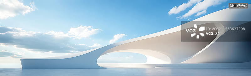 【AI数字艺术】现代建筑结构在蓝天下的全景图片素材