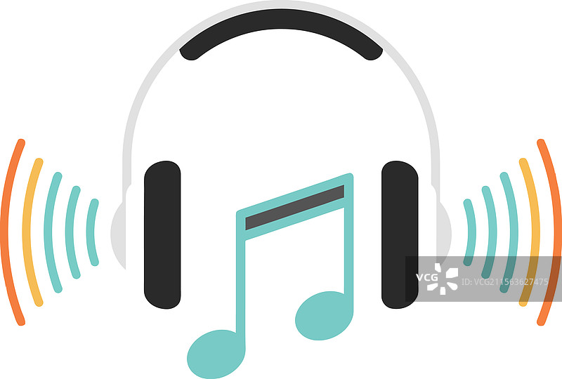 耳机与声波和音符结合在一起图片素材