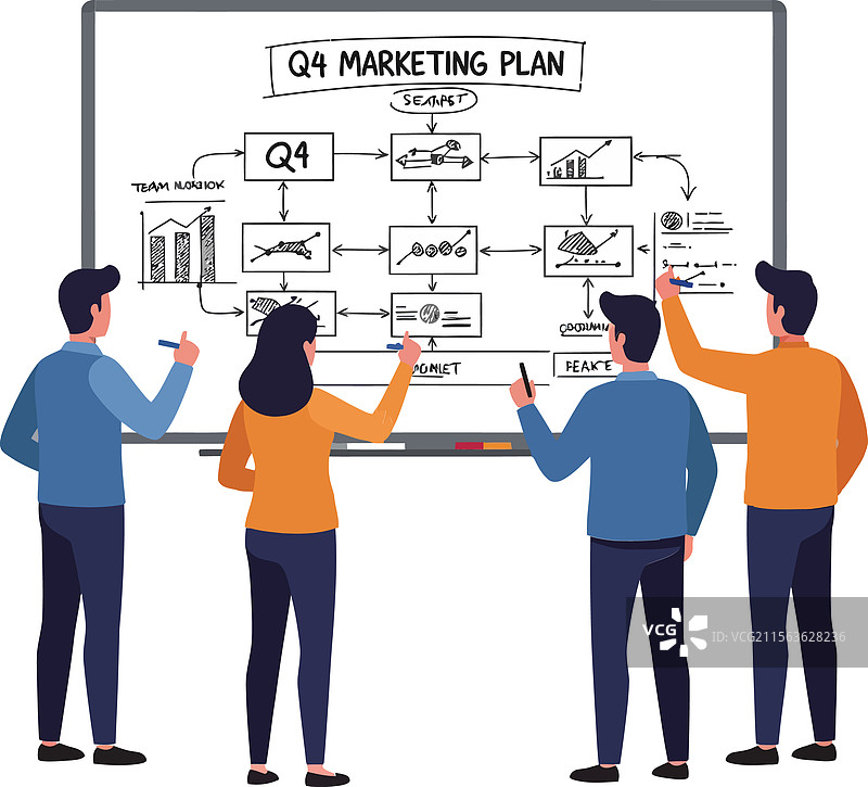 团队正在协作进行详细的市场营销工作图片素材