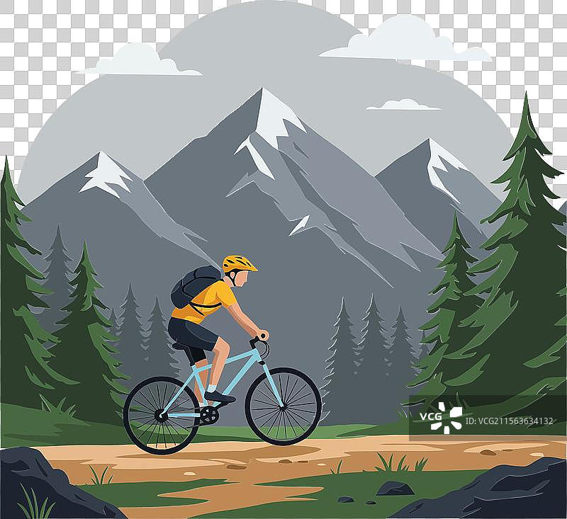 一名骑自行车的人沿着被包围的土路骑行图片素材