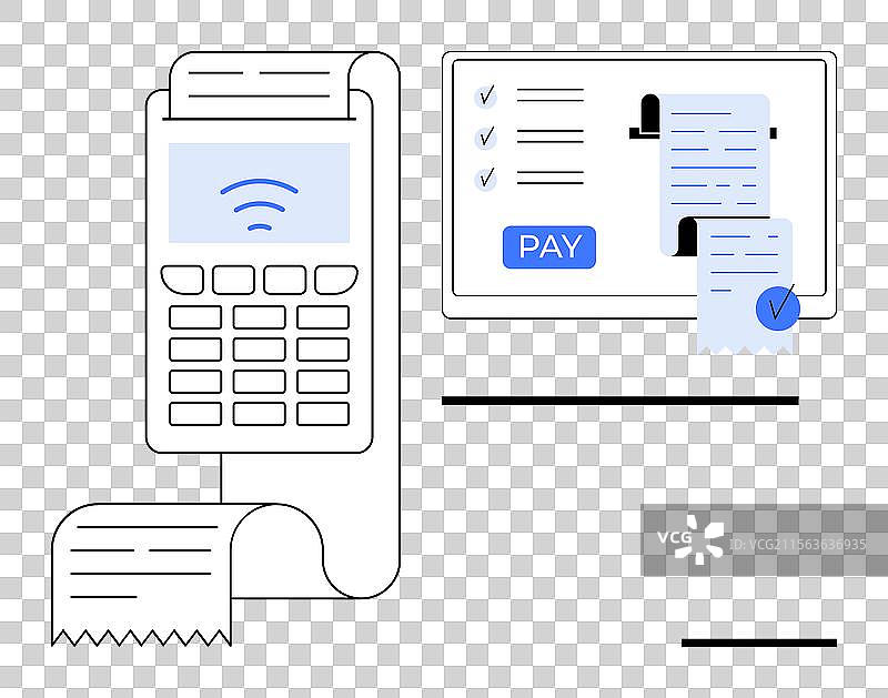 带收据打印机和在线支付的POS系统图片素材