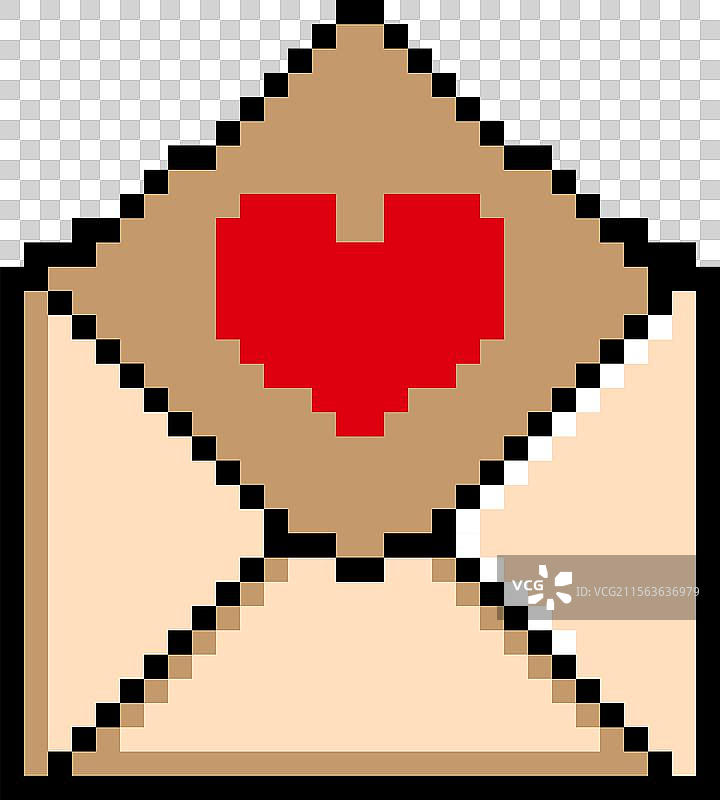 孤立的像素艺术图标：带有爱的信封图片素材