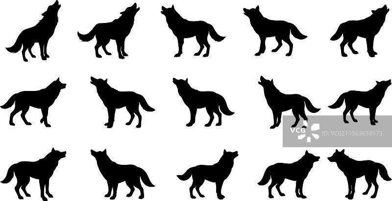 狼的剪影集合图片素材