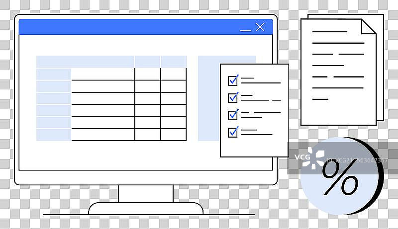 数字化工作空间与电子表格清单图片素材