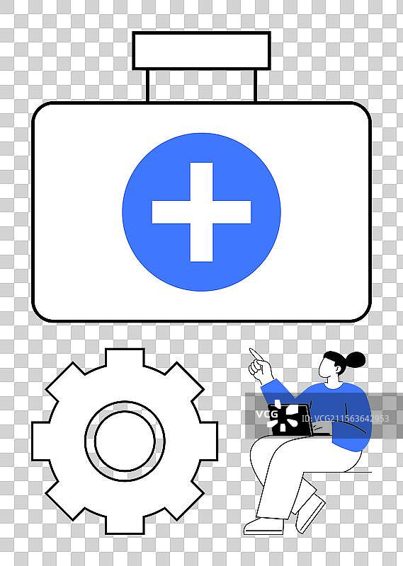 带有齿轮和坐着的人物的医疗包图片素材