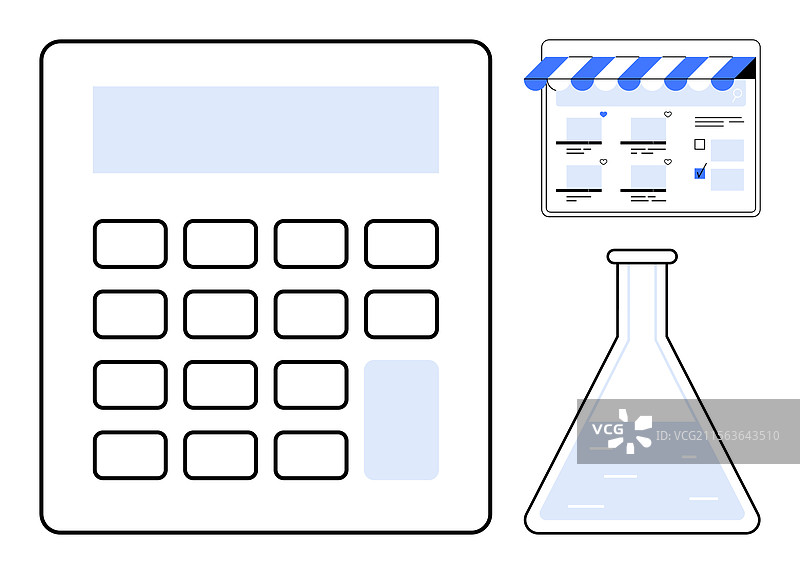 计算器网页和实验室烧瓶图片素材