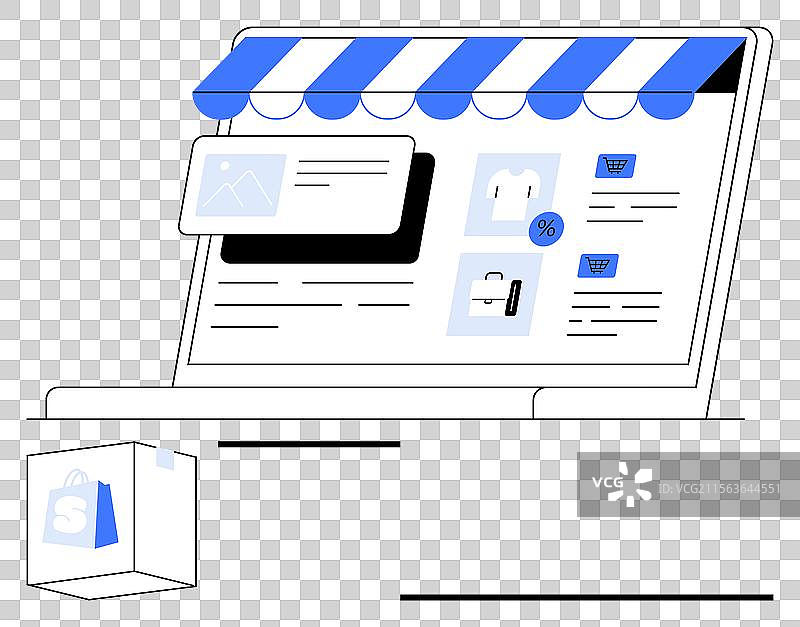 笔记本电脑屏幕上的在线商店，代表电子商务图片素材