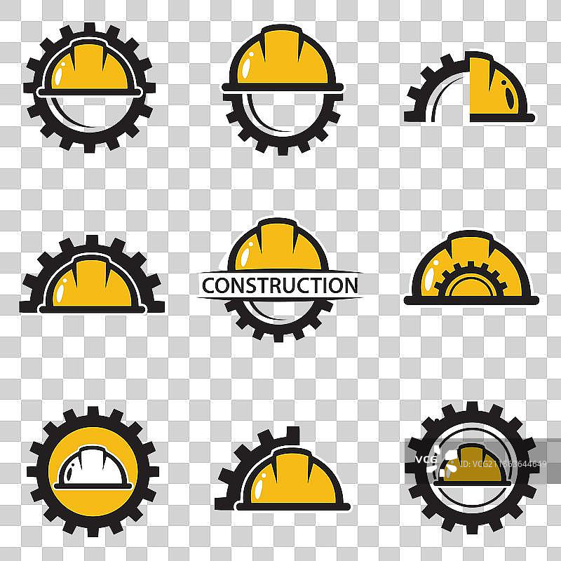 带有安全帽和齿轮的建筑图标图片素材
