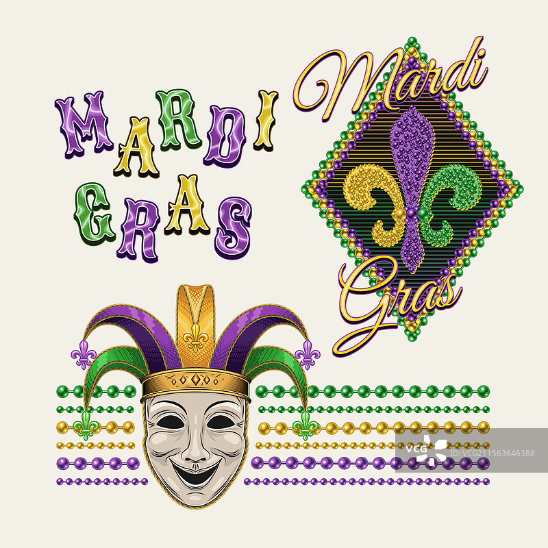 五彩缤纷的标签，带有马尔迪格拉狂欢节的文字图片素材