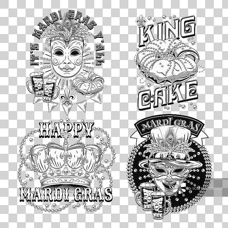 黑白标签，带有狂欢节的文字图片素材