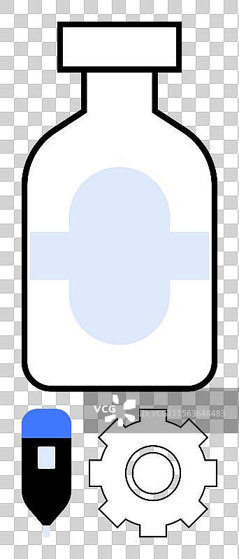 医疗小瓶与注射器及齿轮象征图片素材