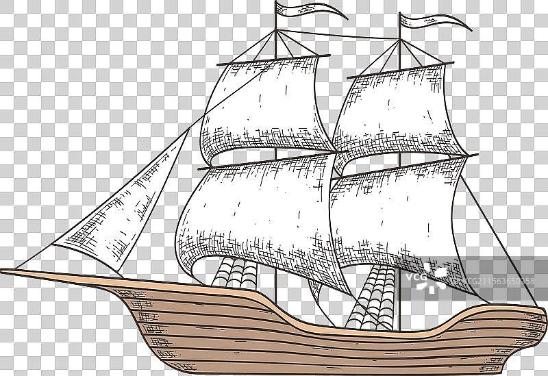 手绘描绘了一艘卡拉维尔船图片素材