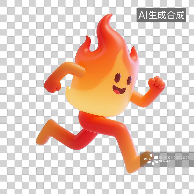 【AI数字艺术】3D渲染，卡通火焰，拟人的火，燃烧，奔跑的火苗，免抠元素图片素材