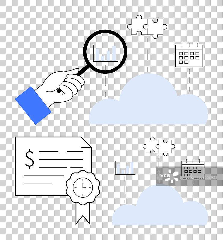 用放大镜分析云数据图片素材