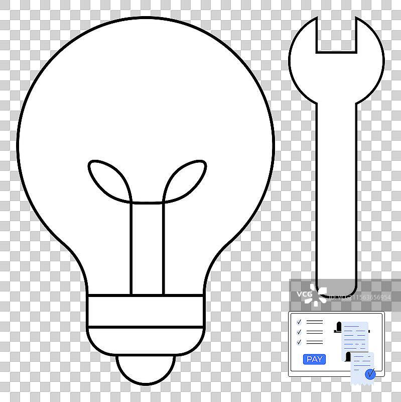 灯泡、扳手和财务文件的创意图片素材