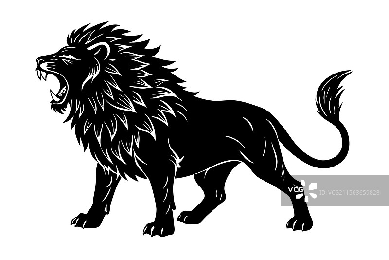 嚎叫的狮子剪影艺术图片素材