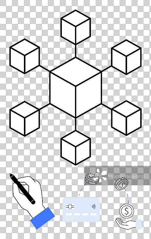 区块链技术概念与立方体网络图片素材