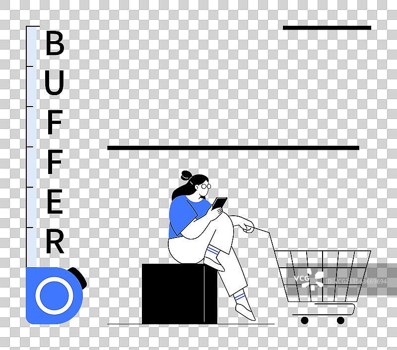 年轻女性在购物车旁使用智能手机图片素材