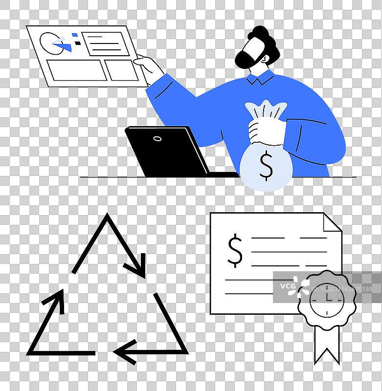 商人展示财务报告与金钱图片素材