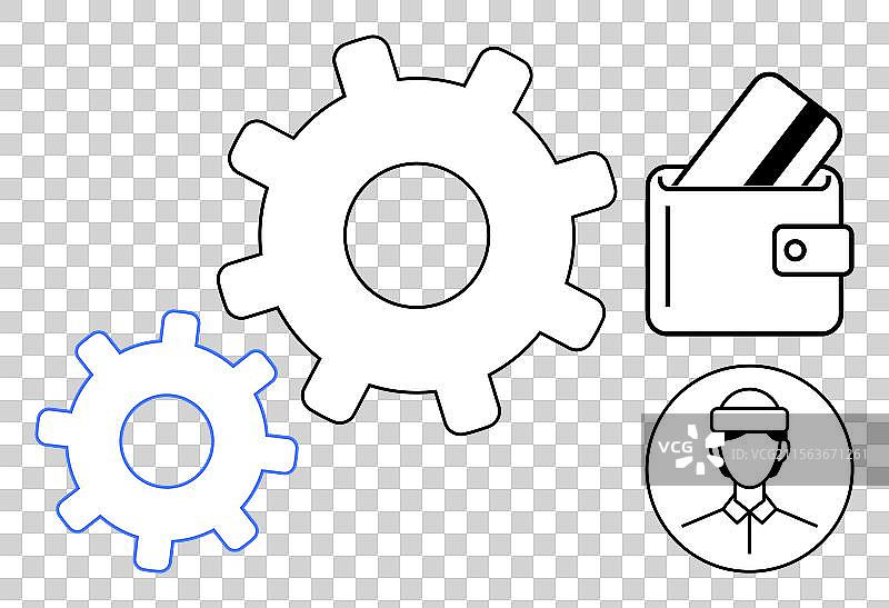 带有信用卡和人图标的齿轮钱包图片素材