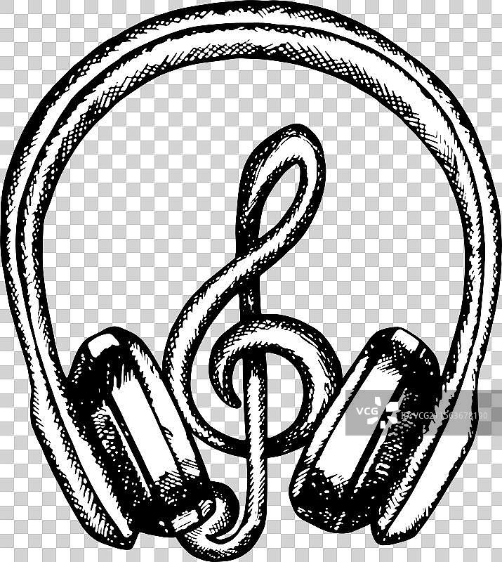 黑色带有高音谱号图案的耳机图片素材