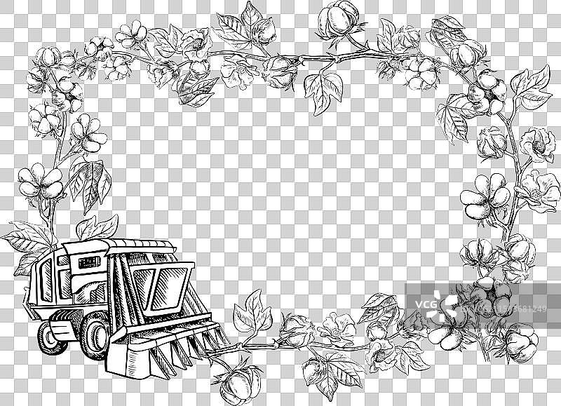 棉花收割机的黑白图形图片素材