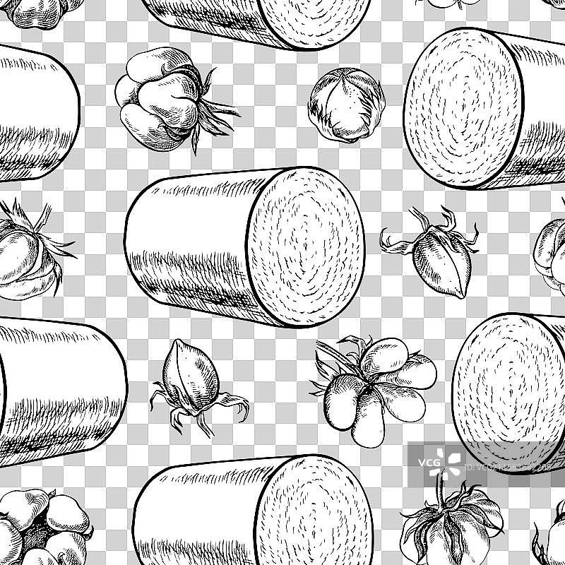 无缝的黑白棉花收割机图片素材