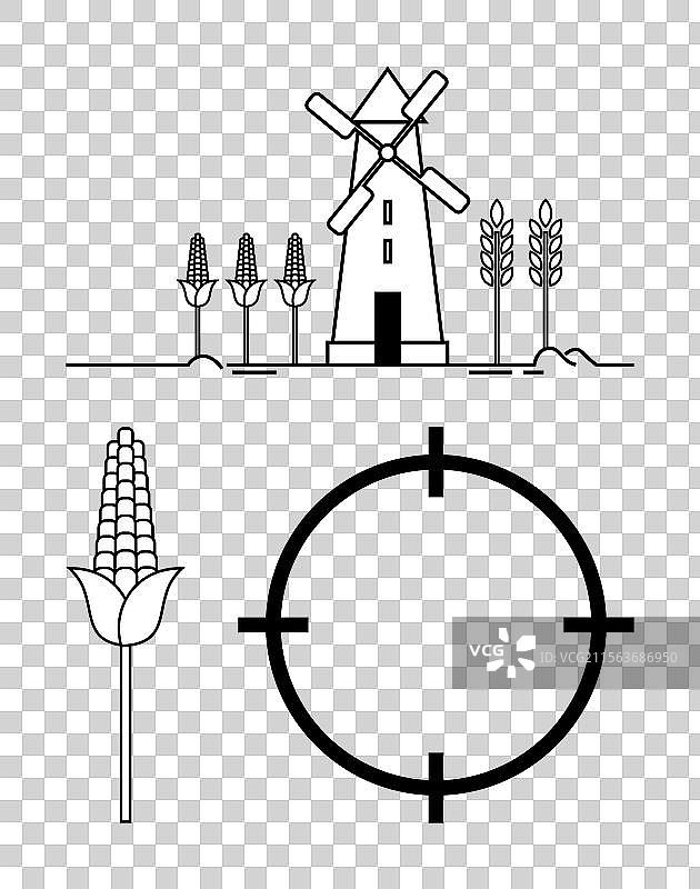 玉米田中的风车，近距离拍摄的玉米秆图片素材