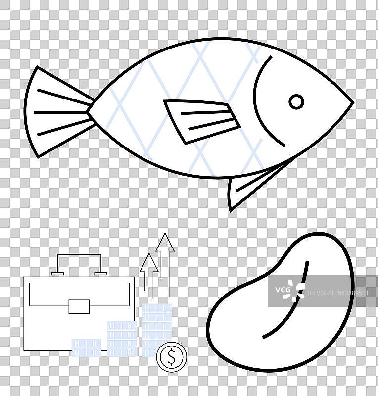 简单的黑白鱼豆和公文包图片素材