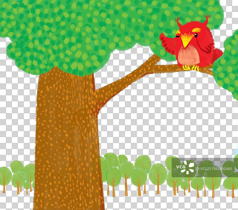 免抠图形 PNG元素插画 大树上的猫头鹰图片素材