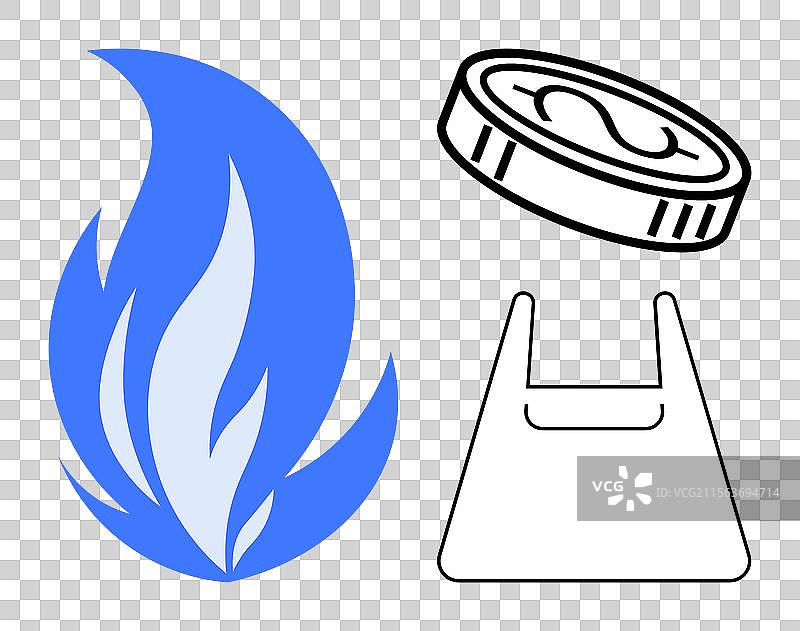 蓝色火焰硬币与美元符号和塑料袋图片素材