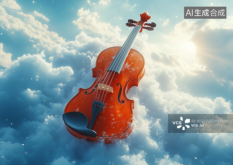 【AI数字艺术】云层上一架小提琴图片素材