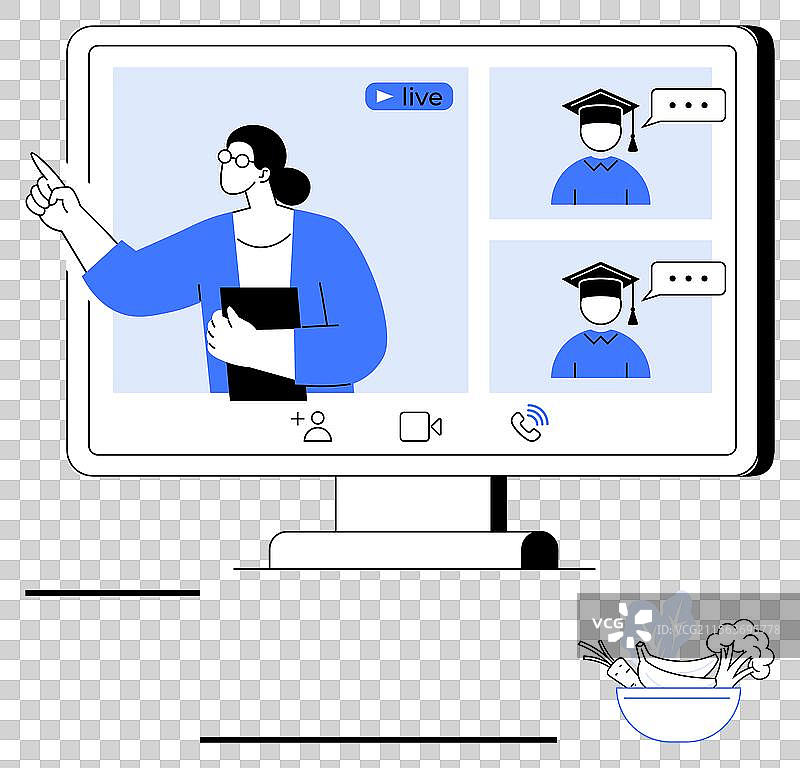 老师正在与两名学生进行在线课堂教学图片素材