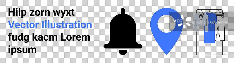 通知铃、地图图钉和悬挂的衣物图片素材