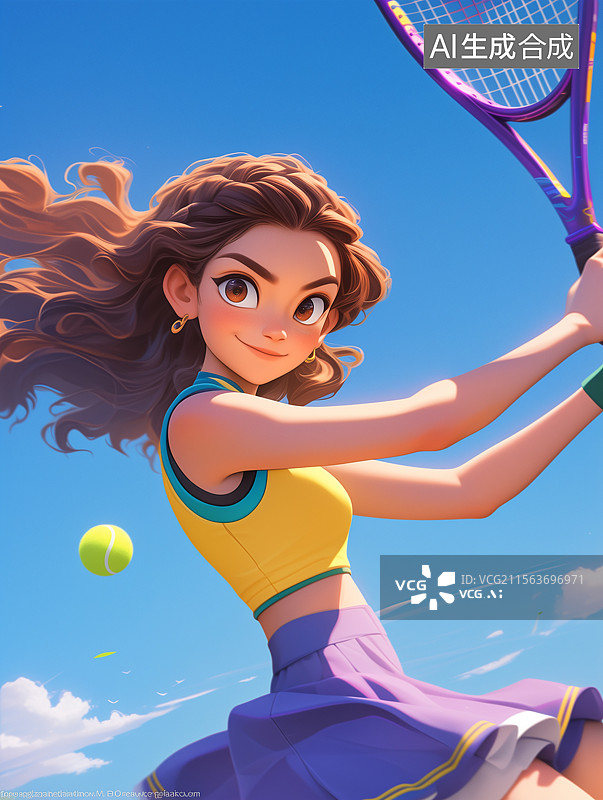 【AI数字艺术】正在打网球的可爱女生图片素材