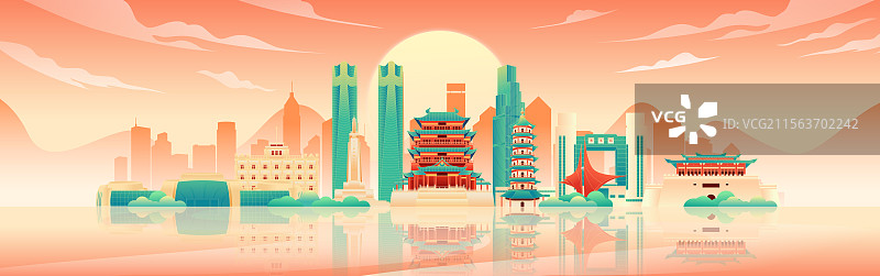 国风南昌城市建筑矢量插画图片素材