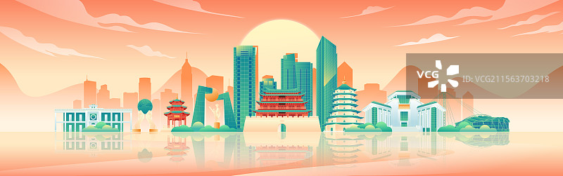 国风汕头城市建筑矢量插画图片素材