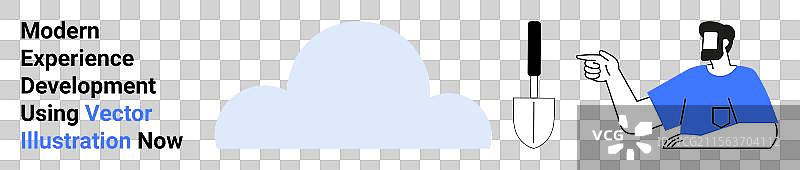 一个人在极简风格中指向一个小铲子图片素材