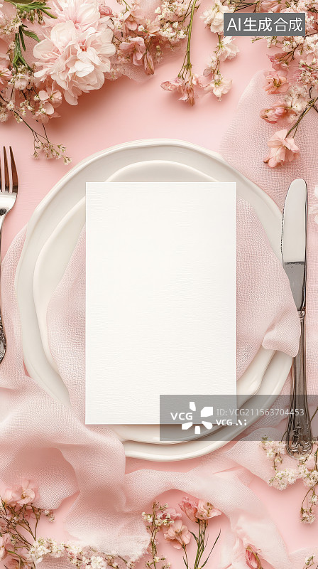 【AI数字艺术】粉色花卉装饰的餐桌布置图片素材